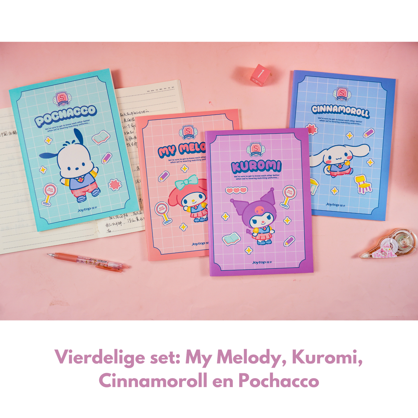 Sanrio - B5 Notitieboek Set – 4 Stuks – Officieel Gelicentieerd Sanrio – My Melody, Kuromi, Cinnamoroll & Pochacco – Kawaii Studenten Stationery - kawaii schoolspullen