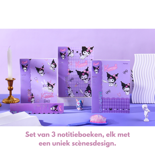 Sanrio - B5 'Mooie Momenten' Notitieboek Set – 3 Stuks – Officieel Gelicentieerd – Kuromi - Gelijmde Binding | Schattig Tijdschriftstijl Journal