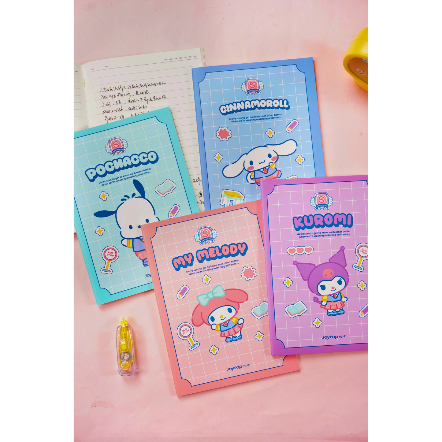 Sanrio - B5 Notitieboek Set – 4 Stuks – Officieel Gelicentieerd Sanrio – My Melody, Kuromi, Cinnamoroll & Pochacco – Kawaii Studenten Stationery - kawaii schoolspullen