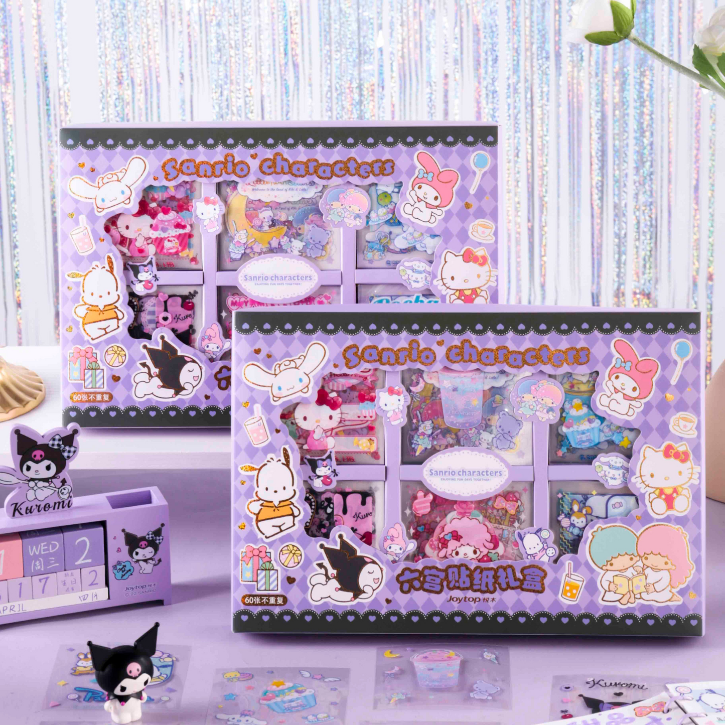 Sanrio - Sticker Box – 60 Unieke Stickers | Hello Kitty, Kuromi, Pochacco, Little Twin Stars, My Melody en Cinnamoroll | Zelfklevend & Direct Gebruik | Perfect voor Journaling & DIY Decoratie