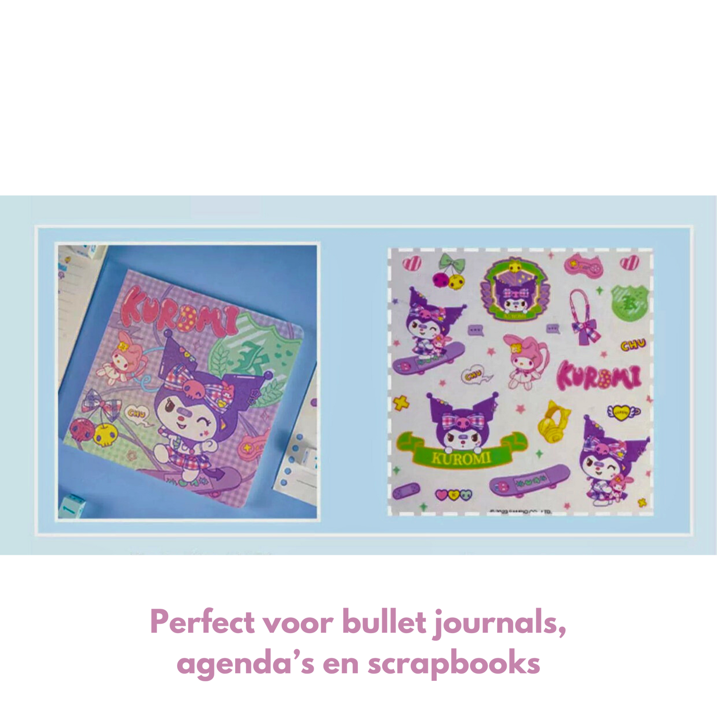 Sanrio - Schattig Kuromi Notitieboek met Ruitjes + 1 Vel Sticker | Kawaii Journal & Creatief Gebruik