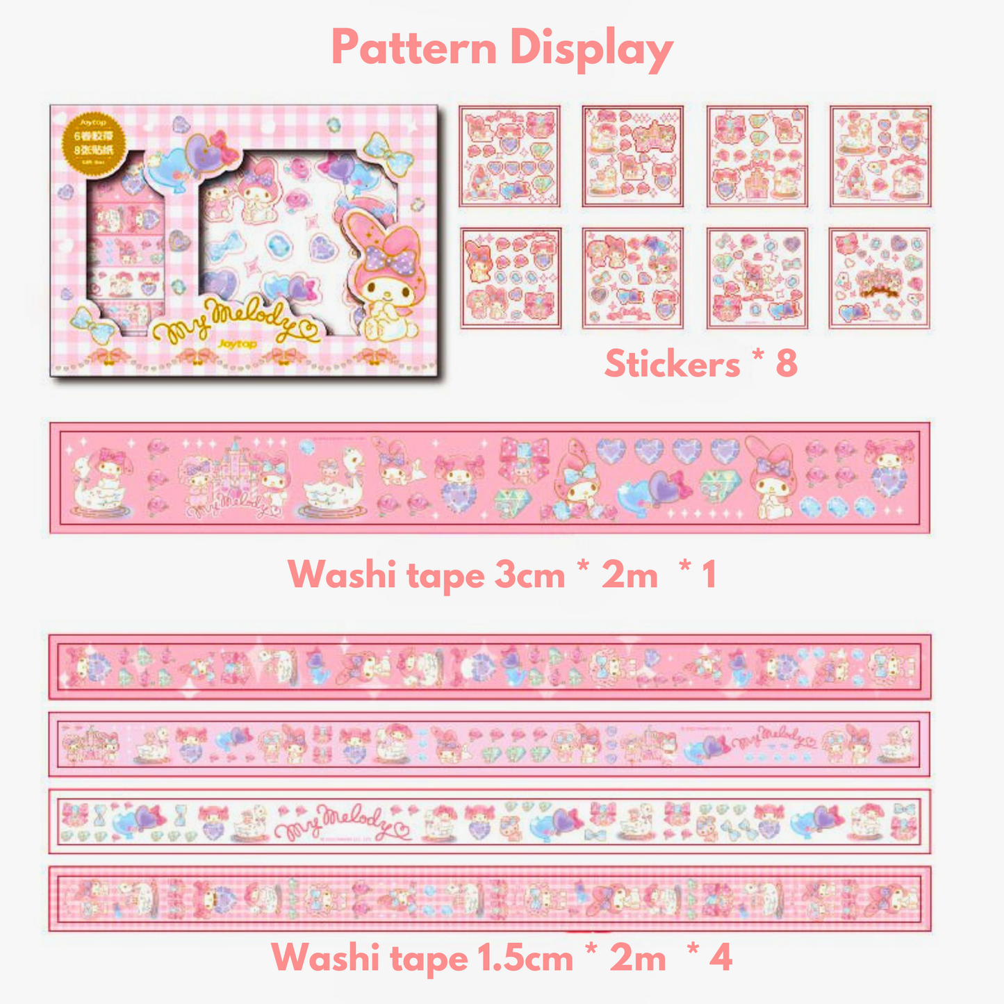 Sanrio - My Melody Washi Tape & Stickerset / cadeauset – Creatieve DIY Decoratie Set - Sanrio Geautoriseerd Product