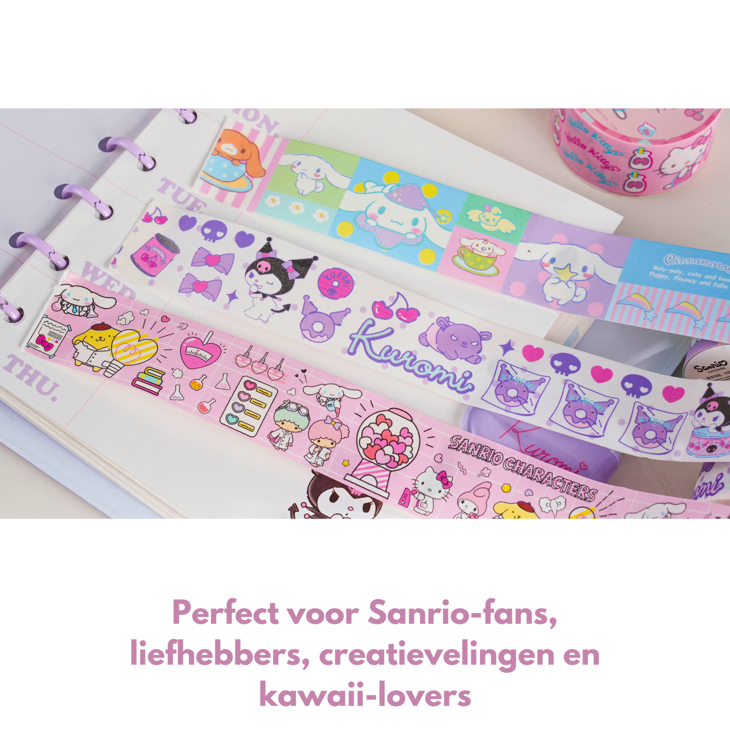 Sanrio - Washi Tape Cadeauset (Roze)– 9 Rollen – Youth Academy - Hello Kitty, Kuromi, My Melody, Cinnamoroll, Pompompurin, Pochacco, Little Twin Stars, Officiële Gelicenseerde Set – Perfect voor Journaling & Knutselen