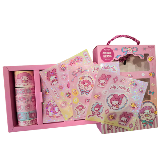 Sanrio – My Melody - Flower World Gukka Sticker en Washi Tape Cadeaubox - Schattige Cartoon Stickers voor Feestjes en Geschenken - Creatieve DIY Decoratie Set