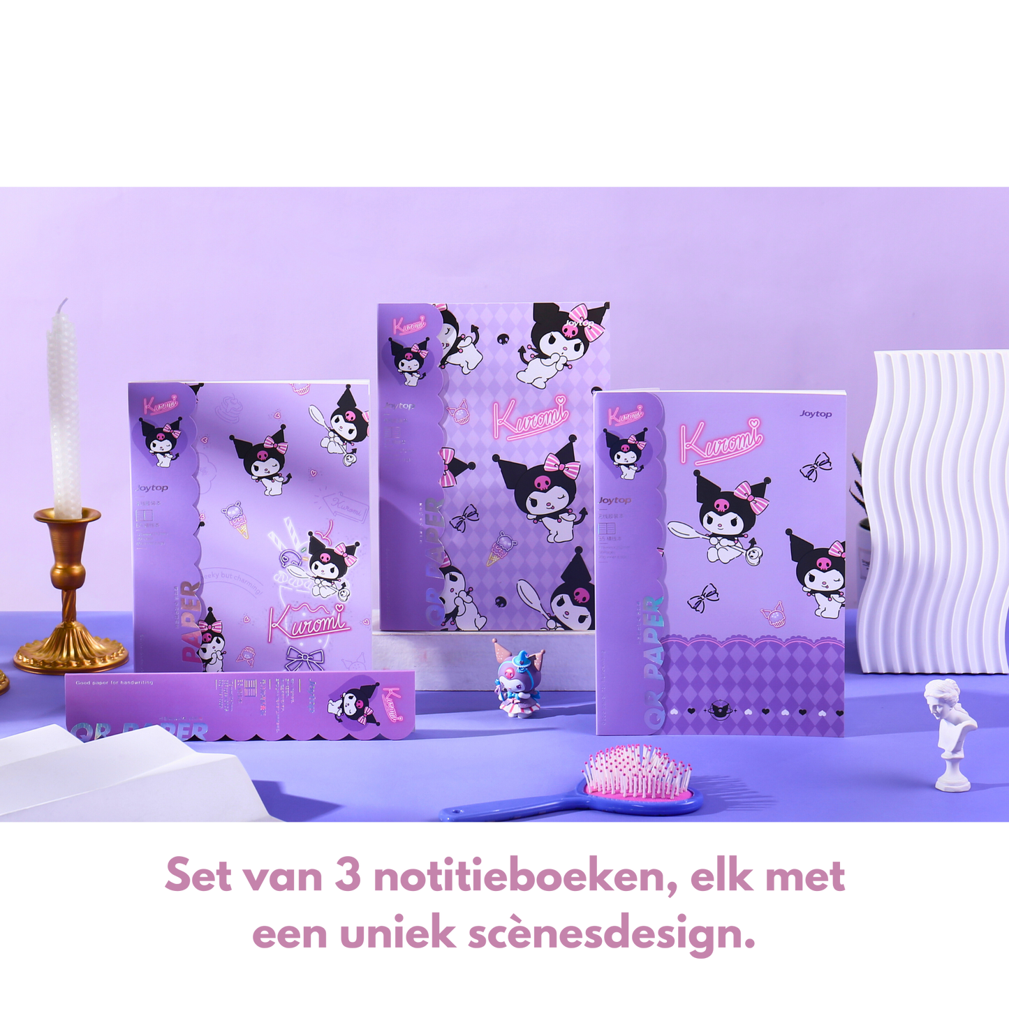 Sanrio - B5 'Mooie Momenten' Notitieboek Set – 3 Stuks – Officieel Gelicentieerd – Kuromi - Gelijmde Binding | Schattig Tijdschriftstijl Journal