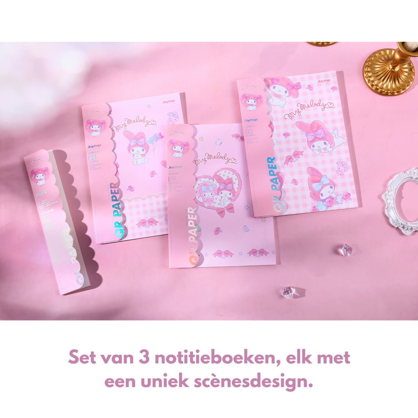 Sanrio - B5 'Mooie Momenten' Notitieboek Set – 3 Stuks – Officieel Gelicentieerd – My Melody - Gelijmde Binding | Schattig Tijdschriftstijl Journal