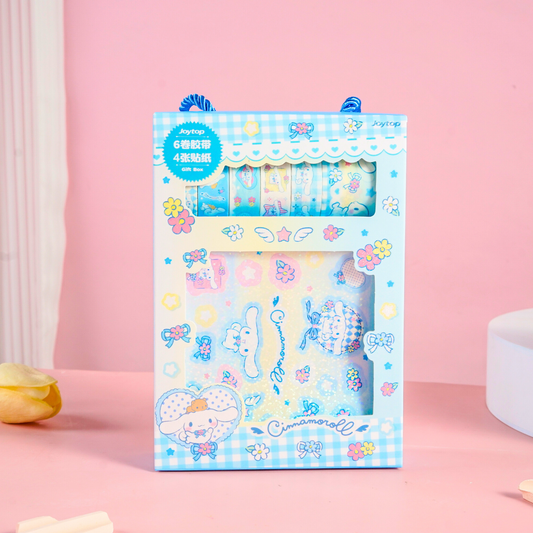Sanrio – Cinnamoroll - Flower World Gukka Sticker en Washi Tape Cadeaubox - Schattige Cartoon Stickers voor Feestjes en Geschenken - Creatieve DIY Decoratie Set