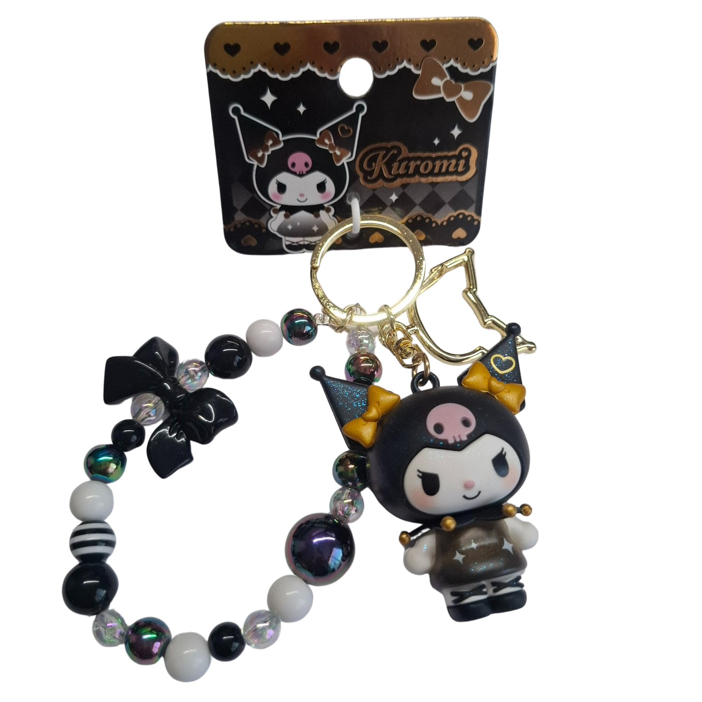 Sanrio Kuromi Sleutelhanger – Zwart – Shiny Star Serie – Kawaii Sleutel- & Tassenhanger met Luxe Kralenarmband – 7 cm – Voor Sanrio Fans & Cadeau Meisjes