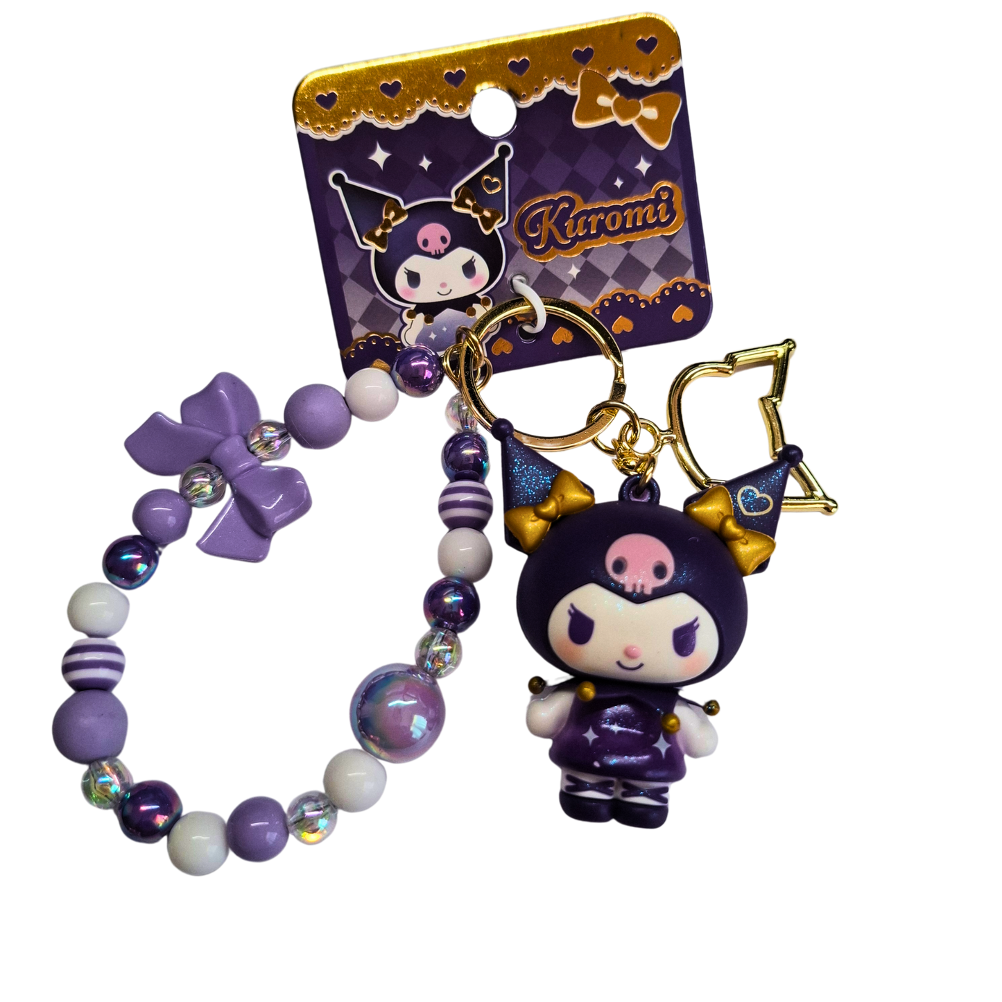 Sanrio Kuromi Sleutelhanger – Paars – Shiny Star Serie – Kawaii Sleutel- & Tassenhanger met Luxe Kralenarmband – 7 cm – Voor Sanrio Fans & Meisjes Cadeau