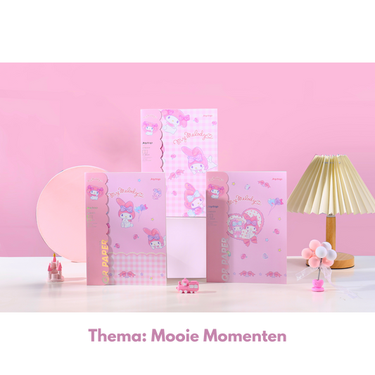 Sanrio - B5 'Mooie Momenten' Notitieboek Set – 3 Stuks – Officieel Gelicentieerd – My Melody - Gelijmde Binding | Schattig Tijdschriftstijl Journal