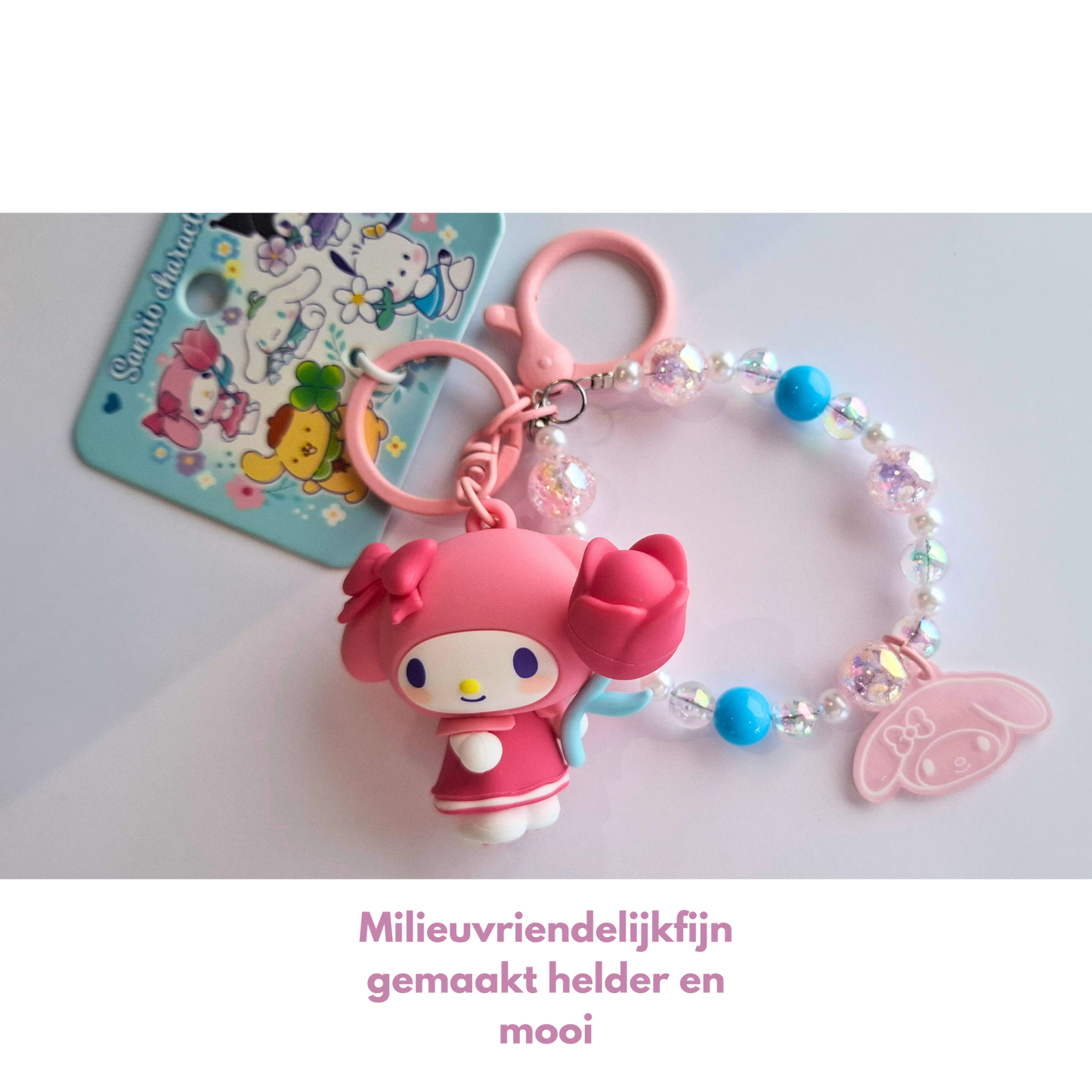Sanrio - My Melody - Sleutelhanger – Tranquil Floral Serie – Schattig Sleutelaccessoire met Parelmoer Kralen – 7 cm – Perfect voor Tassen, Autosleutels & Cadeaus voor Kawaii Liefhebbers