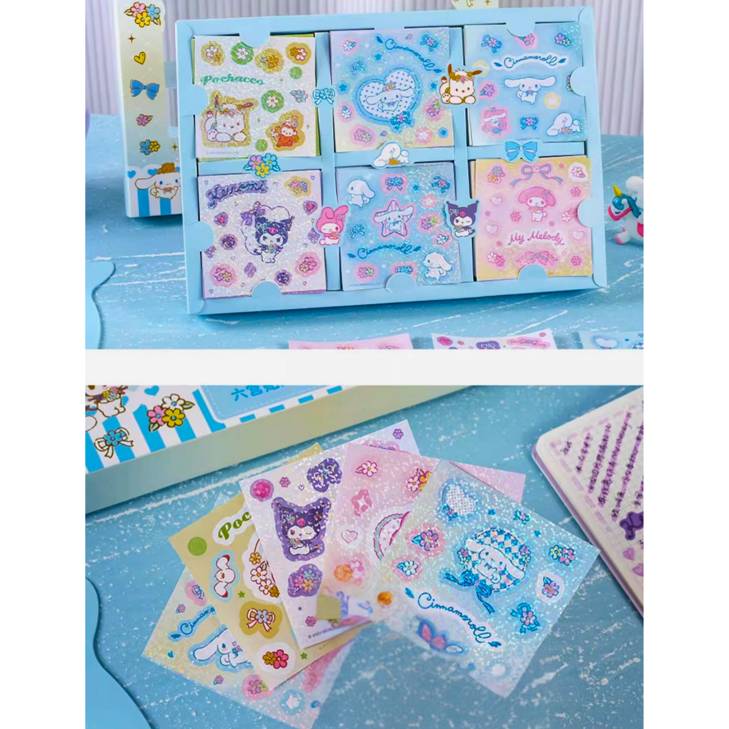 Sanrio - Sticker Box – 60 Unieke Stickers | Kuromi, Pochacco, My Melody en Cinnamoroll | Zelfklevend & Direct Gebruik | Perfect voor Journaling & DIY Decoratie