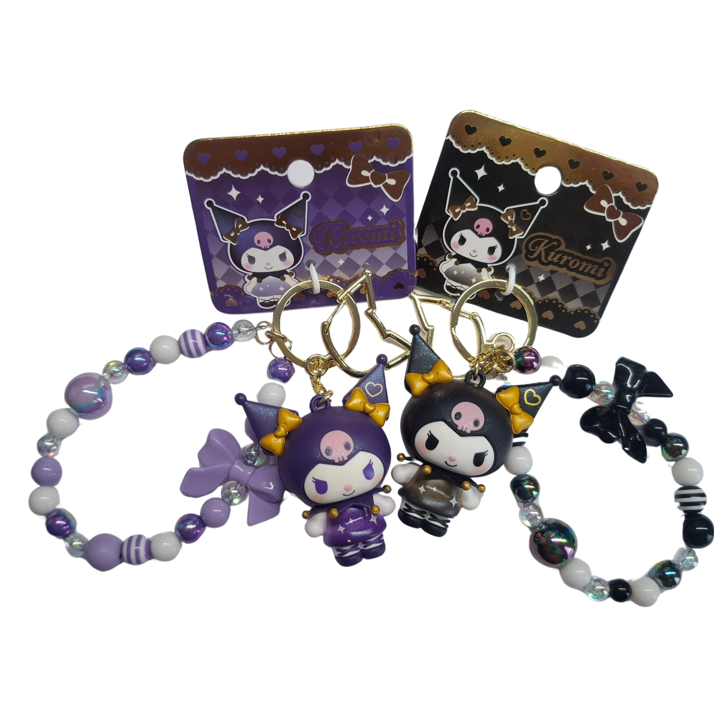 Sanrio Kuromi Sleutelhanger – Zwart – Shiny Star Serie – Kawaii Sleutel- & Tassenhanger met Luxe Kralenarmband – 7 cm – Voor Sanrio Fans & Cadeau Meisjes
