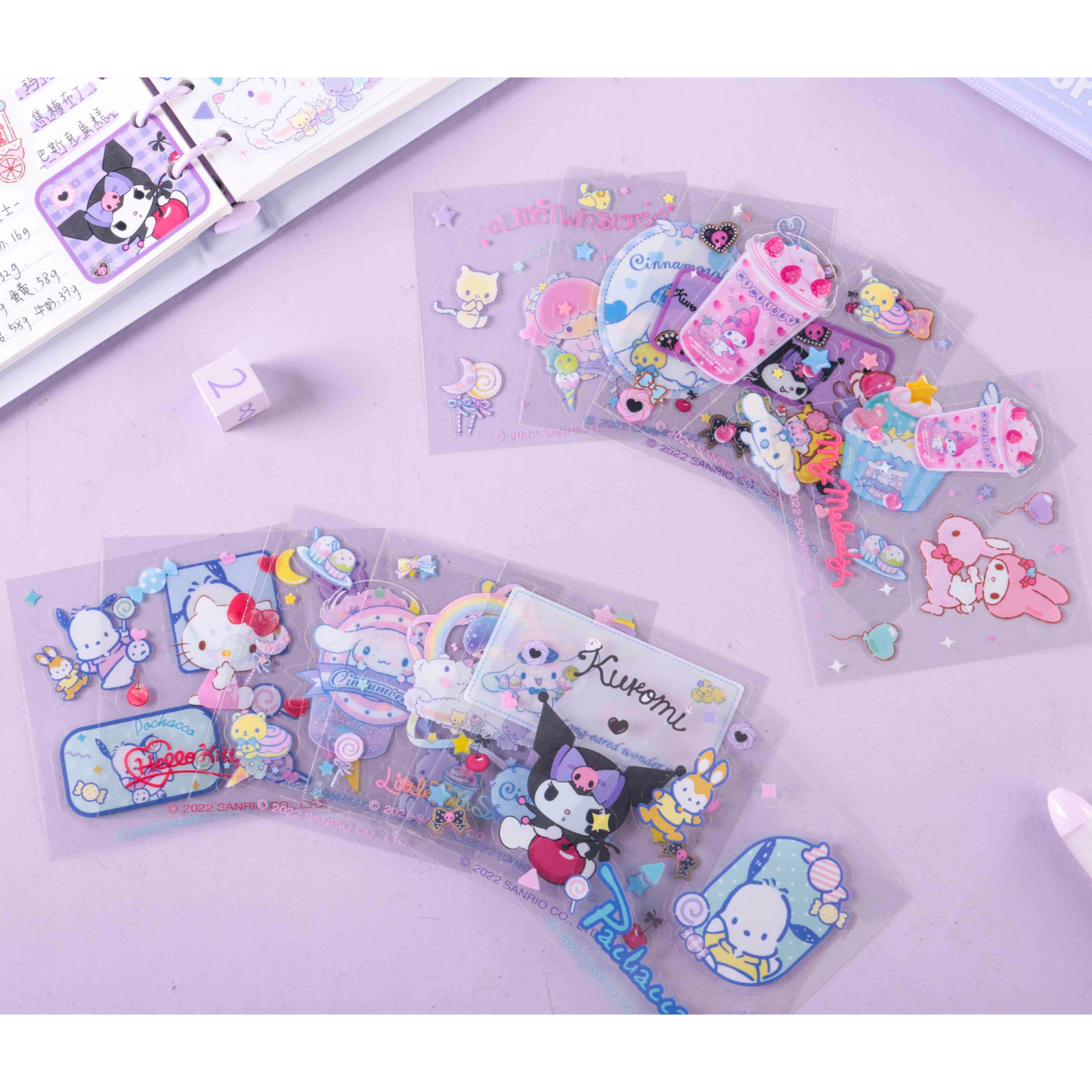 Sanrio - Sticker Box – 60 Unieke Stickers | Hello Kitty, Kuromi, Pochacco, Little Twin Stars, My Melody en Cinnamoroll | Zelfklevend & Direct Gebruik | Perfect voor Journaling & DIY Decoratie